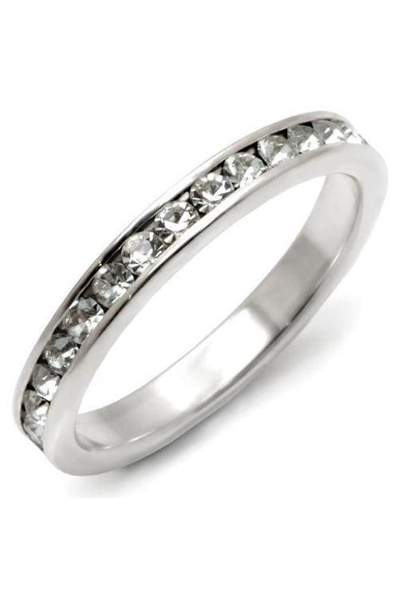 Women High-Polished 925 Sterling Silver Ring with Top Grade Crystal in Clear - Size 7