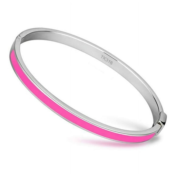 Women High Polished Stainless Steel Bangle with Epoxy in Rose - 7.5 in.
