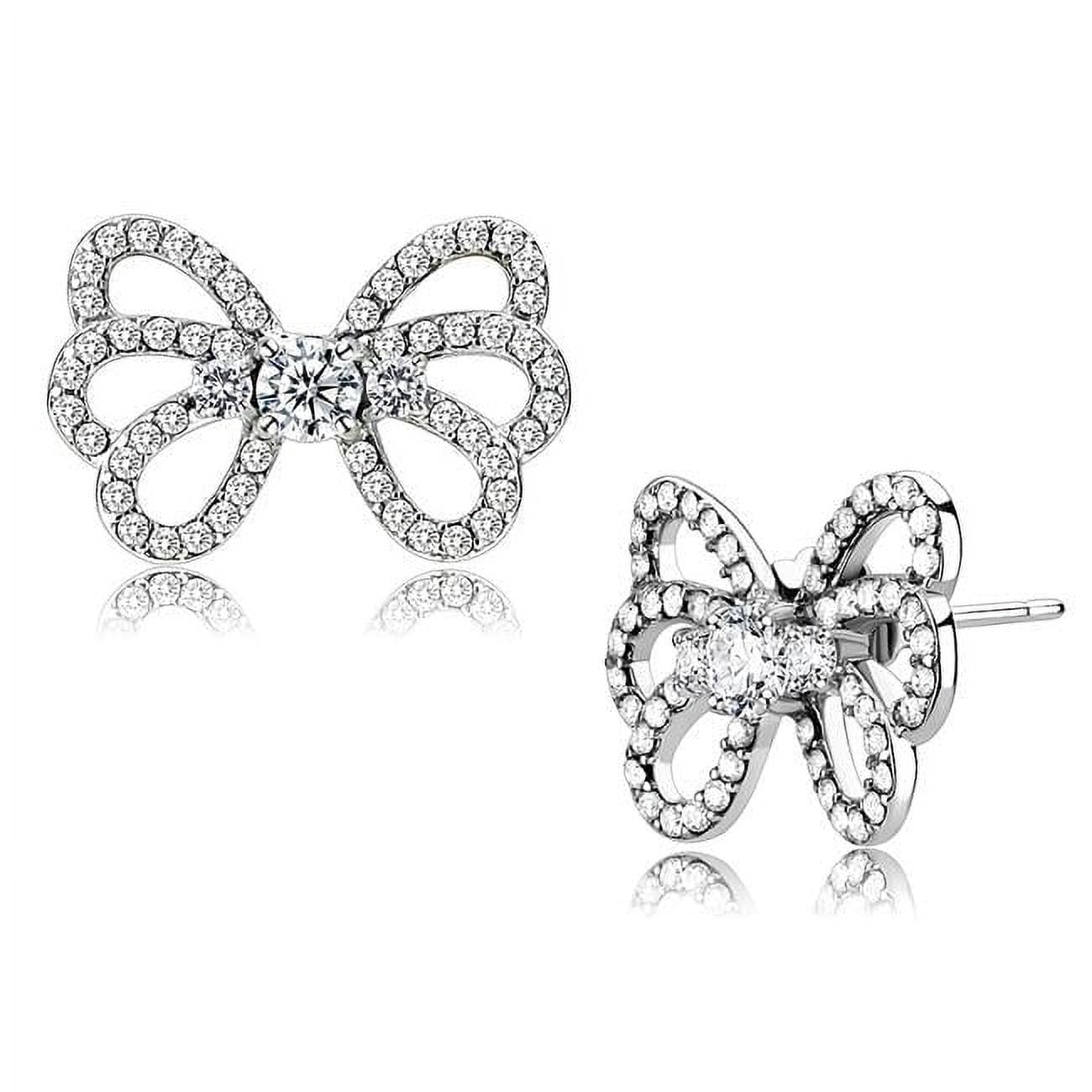 Women High Polished Stainless Steel Earrings with AAA Grade CZ in Clear