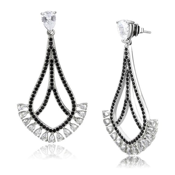 Women High Polished Stainless Steel Earrings with AAA Grade CZ in Clear