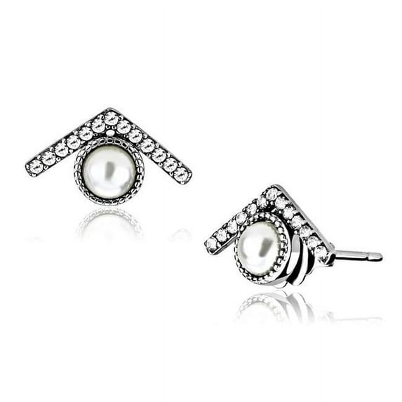 Women High Polished Stainless Steel Earrings with Synthetic in White