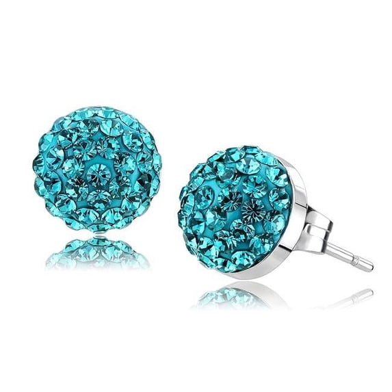 Women High Polished Stainless Steel Earrings with Top Grade Crystal in Blue Zircon