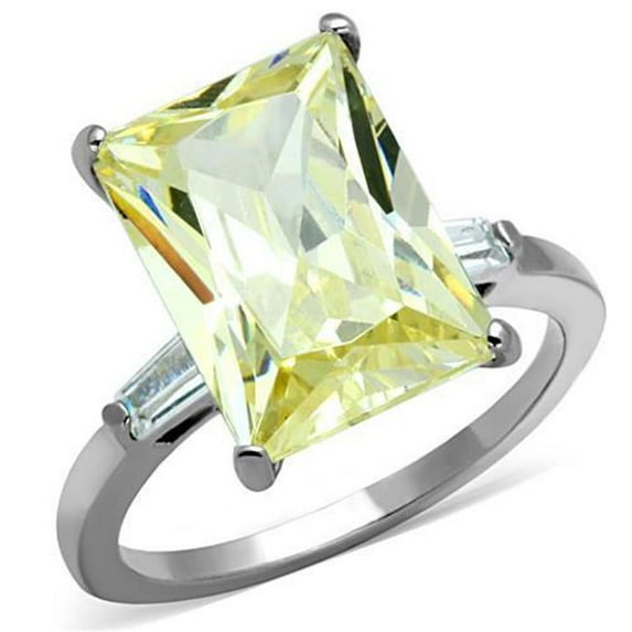 Women High Polished Stainless Steel Ring with AAA Grade CZ in Citrine Yellow - Size 6