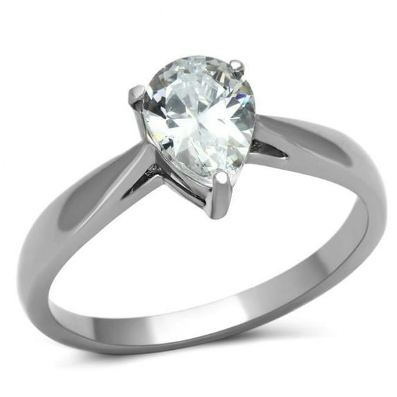 Women High Polished Stainless Steel Ring with AAA Grade CZ in Clear - Size 10