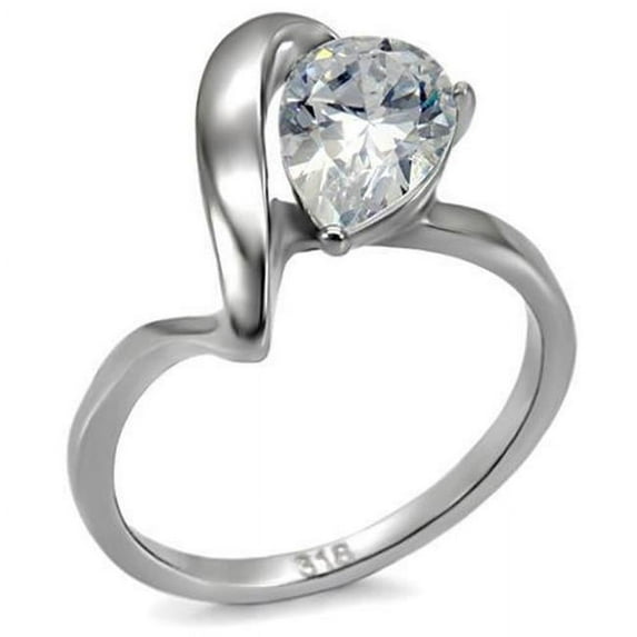Women High Polished Stainless Steel Ring with AAA Grade CZ in Clear - Size 10