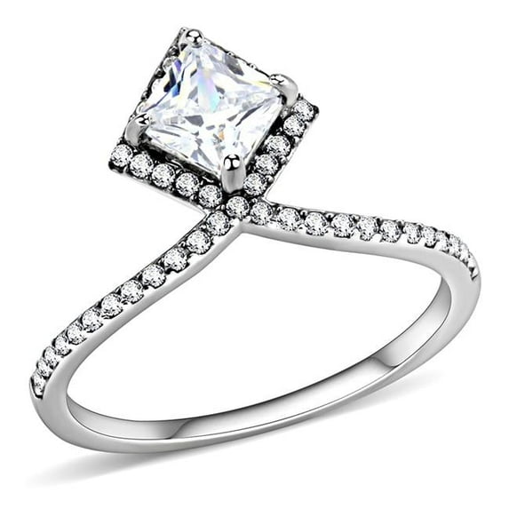 Women High Polished Stainless Steel Ring with AAA Grade CZ in Clear - Size 5