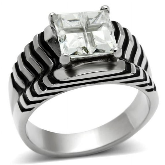 Women High Polished Stainless Steel Ring with AAA Grade CZ in Clear - Size 5