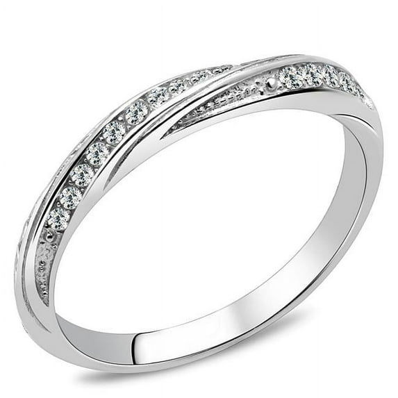 Women High Polished Stainless Steel Ring with AAA Grade CZ in Clear - Size 5