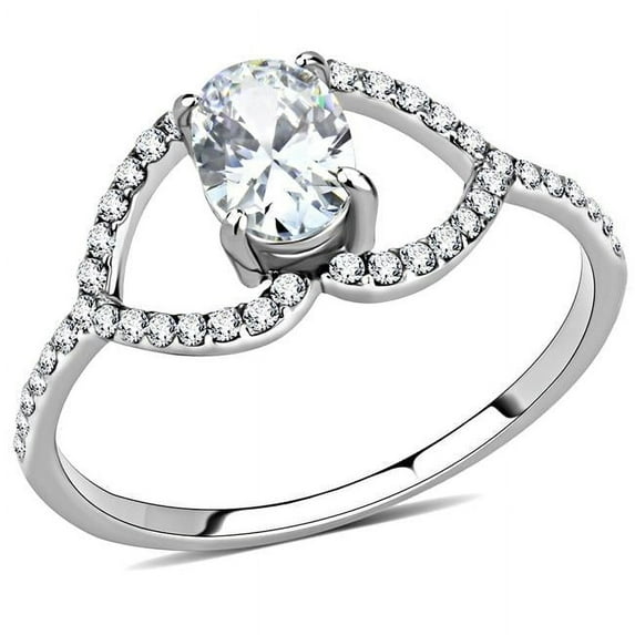 Women High Polished Stainless Steel Ring with AAA Grade CZ in Clear - Size 5