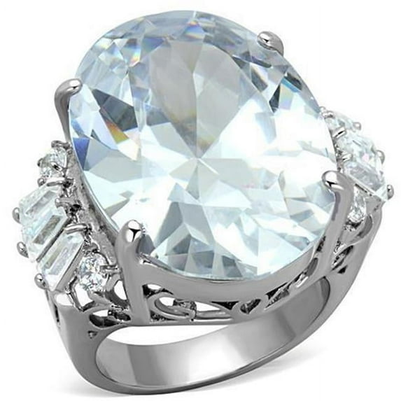 Women High Polished Stainless Steel Ring with AAA Grade CZ in Clear - Size 5