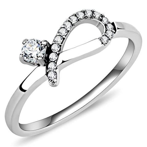 Women High Polished Stainless Steel Ring with AAA Grade CZ in Clear - Size 6