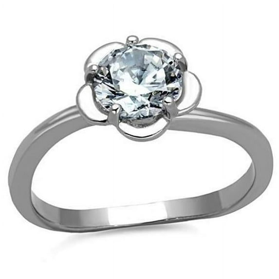 Women High Polished Stainless Steel Ring with AAA Grade CZ in Clear - Size 6