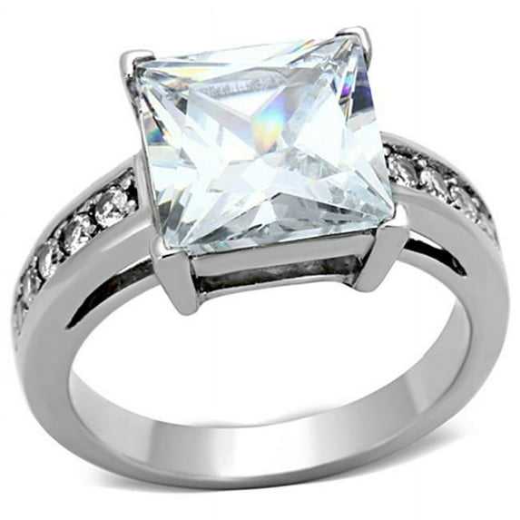 Women High Polished Stainless Steel Ring with AAA Grade CZ in Clear - Size 6