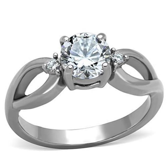 Women High Polished Stainless Steel Ring with AAA Grade CZ in Clear - Size 6