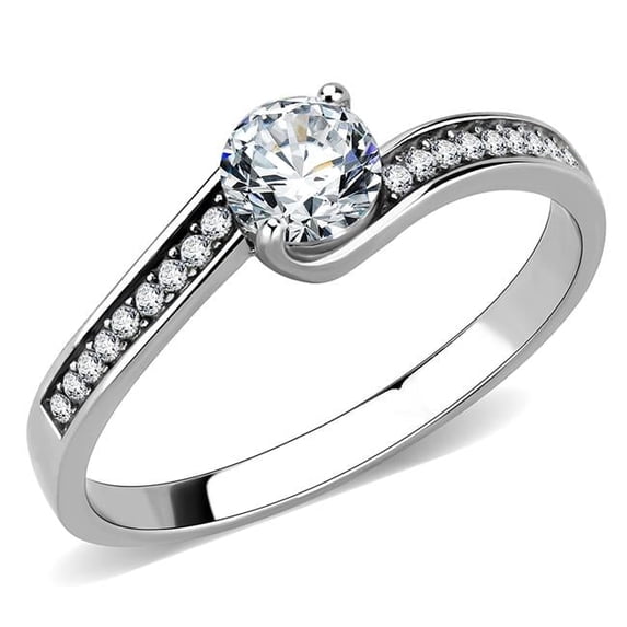 Women High Polished Stainless Steel Ring with AAA Grade CZ in Clear - Size 7