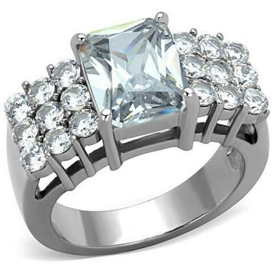 Women High Polished Stainless Steel Ring with AAA Grade CZ in Clear - Size 7