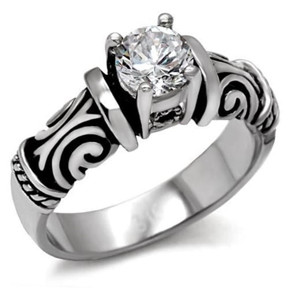 Women High Polished Stainless Steel Ring with AAA Grade CZ in Clear - Size 7