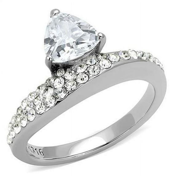 Women High Polished Stainless Steel Ring with AAA Grade CZ in Clear - Size 7