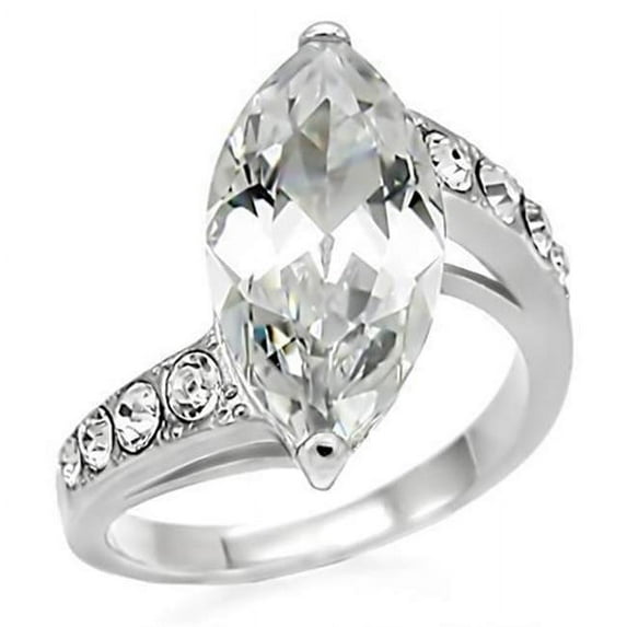Women High Polished Stainless Steel Ring with AAA Grade CZ in Clear - Size 7