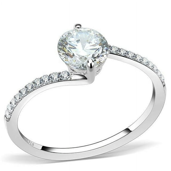 Women High Polished Stainless Steel Ring with AAA Grade CZ in Clear - Size 8