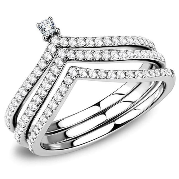 Women High Polished Stainless Steel Ring with AAA Grade CZ in Clear - Size 8