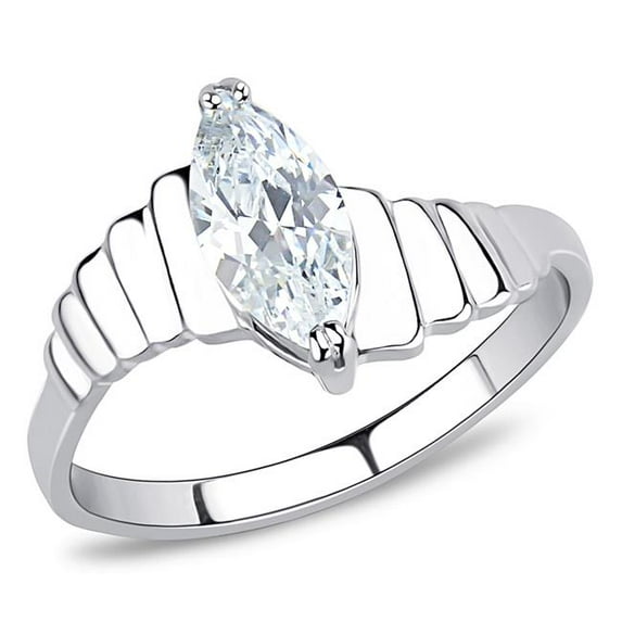 Women High Polished Stainless Steel Ring with AAA Grade CZ in Clear - Size 8