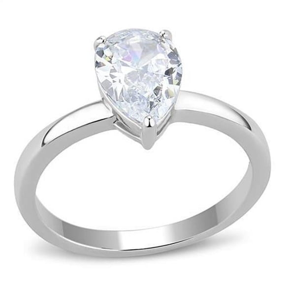 Women High Polished Stainless Steel Ring with AAA Grade CZ in Clear - Size 8