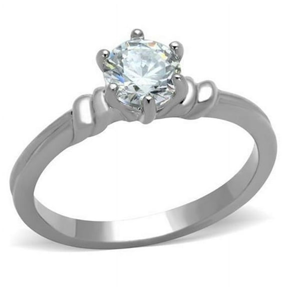 Women High Polished Stainless Steel Ring with AAA Grade CZ in Clear - Size 8