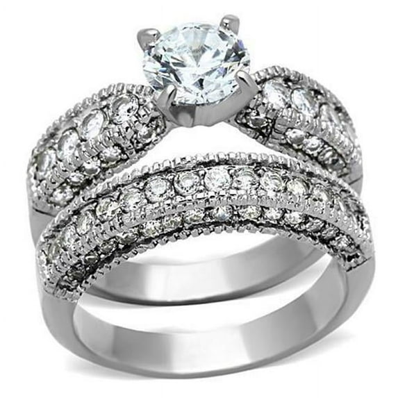 Women High Polished Stainless Steel Ring with AAA Grade CZ in Clear - Size 9