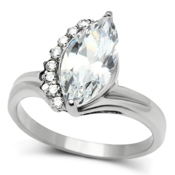 Women High Polished Stainless Steel Ring with AAA Grade CZ in Clear - Size 9