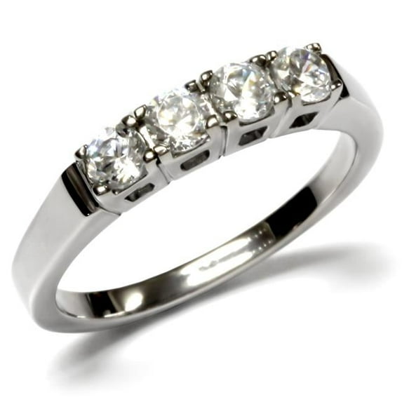 Women High Polished Stainless Steel Ring with AAA Grade CZ in Clear - Size 9