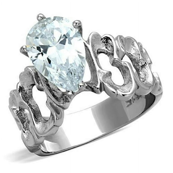 Women High Polished Stainless Steel Ring with AAA Grade CZ in Clear - Size 9