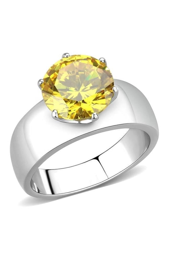 Women High Polished Stainless Steel Ring with AAA Grade CZ in K2 - Size 6