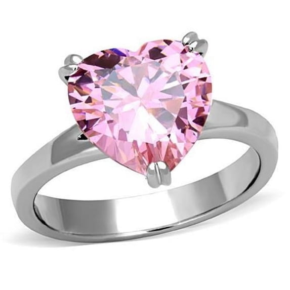 Women High Polished Stainless Steel Ring with AAA Grade CZ in Rose - Size 8