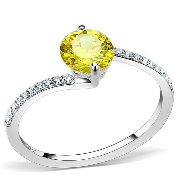 Women High Polished Stainless Steel Ring with AAA Grade CZ in Topaz - Size 9
