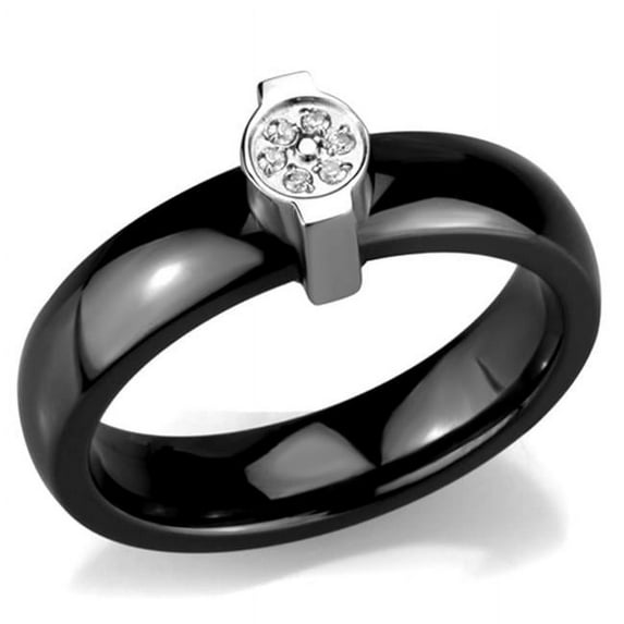 Women High Polished Stainless Steel Ring with Ceramic in Jet - Size 8