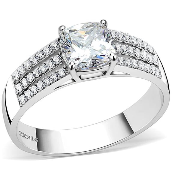 Women High Polished Stainless Steel Ring with Cubic in Clear - Size 5