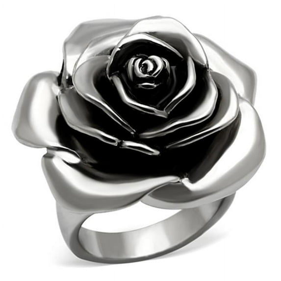 Women High Polished Stainless Steel Ring with Epoxy in Jet - Size 5