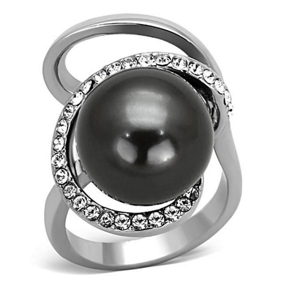 Women High Polished Stainless Steel Ring with Synthetic in Gray - Size 7