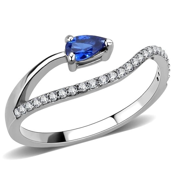 Women High Polished Stainless Steel Ring with Synthetic in London Blue - Size 6