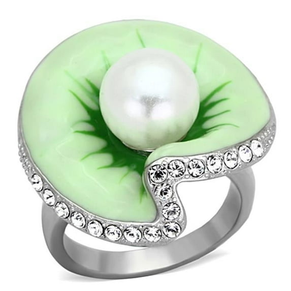 Women High Polished Stainless Steel Ring with Synthetic in White - Size 6
