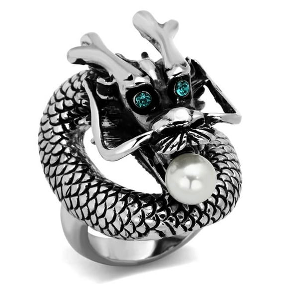 Women High Polished Stainless Steel Ring with Synthetic in White - Size 6