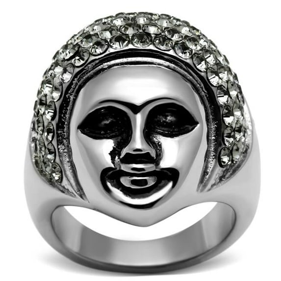 Women High Polished Stainless Steel Ring with Top Grade Crystal in Black Diamond - Size 6