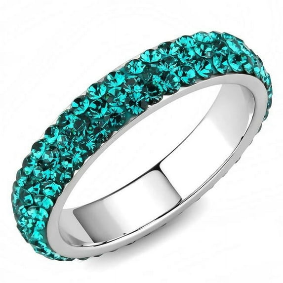 Women High Polished Stainless Steel Ring with Top Grade Crystal in Blue Zircon - Size 9