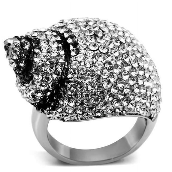Women High Polished Stainless Steel Ring with Top Grade Crystal in Clear - Size 10