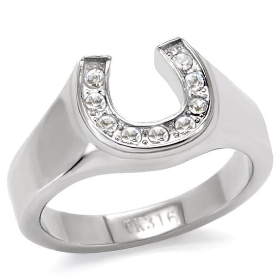 Women High Polished Stainless Steel Ring with Top Grade Crystal in Clear - Size 11