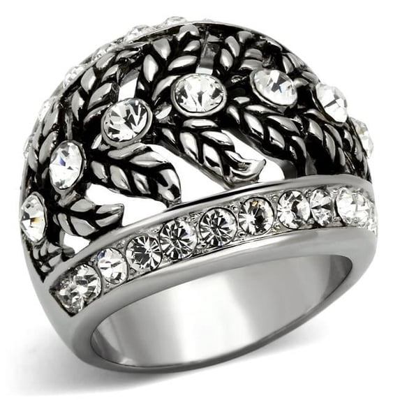 Women High Polished Stainless Steel Ring with Top Grade Crystal in Clear - Size 5