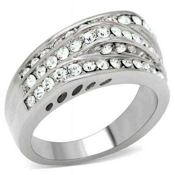 Women High Polished Stainless Steel Ring with Top Grade Crystal in Clear - Size 6
