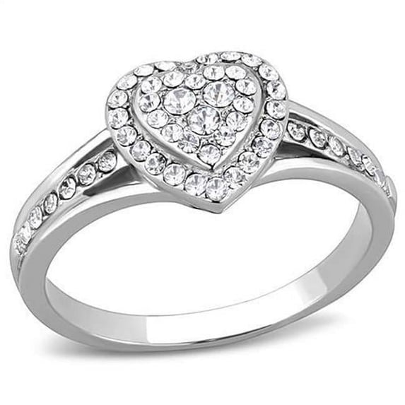 Women High Polished Stainless Steel Ring with Top Grade Crystal in Clear - Size 7