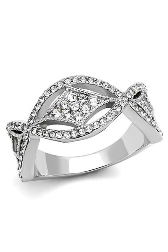 Women High Polished Stainless Steel Ring with Top Grade Crystal in Clear - Size 7